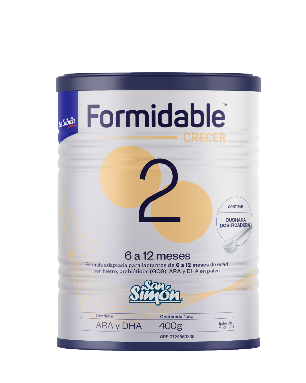 Leche Fórmula para Bebés San Simón Formidable 2, 400 gramos en polvo, etapa 6 a 12 meses